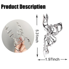 KOLONAMS Hair Clip with Ribbon Bow for Women Girls, Large for Thin Hair, Metal Sliver, Strong Hold Claw Clip for Thick Hair, 5.11 Inch, Irregular Hair Accessories