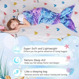Catalonia Classy Mermaid Tail Blanket for Kid Gift - Wearable Blanket 114 x 41 cm, Soft Plush Flannel Sleeping Bag for Girls All Seasons, Shiny Clear Sky Pattern