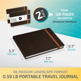 PaperBay 240 GSM Mixed Media Sketchbook 2-Pack, 5.3x7.7 in Small Hardcover Art Paper Pad to Mix Dry or Wet Marker, Pastel, Light Watercolor Washes, for Travel Journal or Mini Sketchpad (Tan Beige)