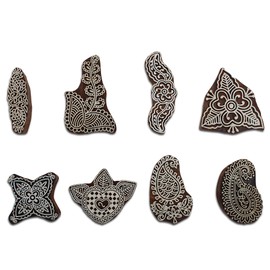 Hashcart Paisley & Leaf Shapes Wood Stamps - Fabric Stamp for Kids' Art Projects, to Decorate Cards - Henna / Clay / Painting (Set of 8)