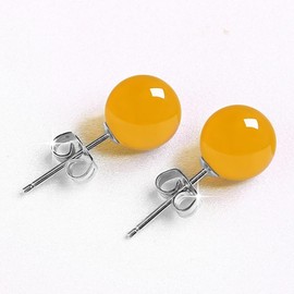 Orange Jade Earrings for Women Natural Stone Beaded Earrings Ball Stud Earrings Red Earrings for Women for Women Jade Jewelry Gift (Orange)