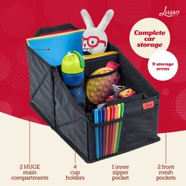 Lusso Gear Car Seat Organizer for Front or Backseat Great for Adults & Kids Featuring 8 Storage Compartments for Toys, Magazines, Tissues, Maps, Books, Documents, Games & More