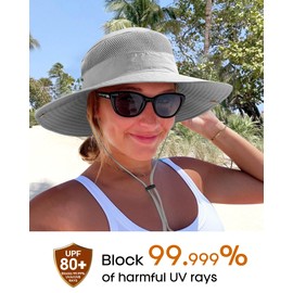 FURTALK Sun Hats for Women with Ponytail Hole Beach Hiking Summer Wide Brim Outdoor UV Protection Packable Bucket Safari Hat Grey