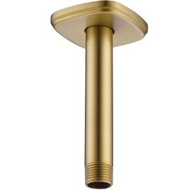 HOMYEP Shower Arm with Flange 6 Inch Straight Shower Arm for Ceiling Mount Rainfall Shower Head, Male to Male NPT 1/2 Inch Extension Arm, Round, Brushed Gold