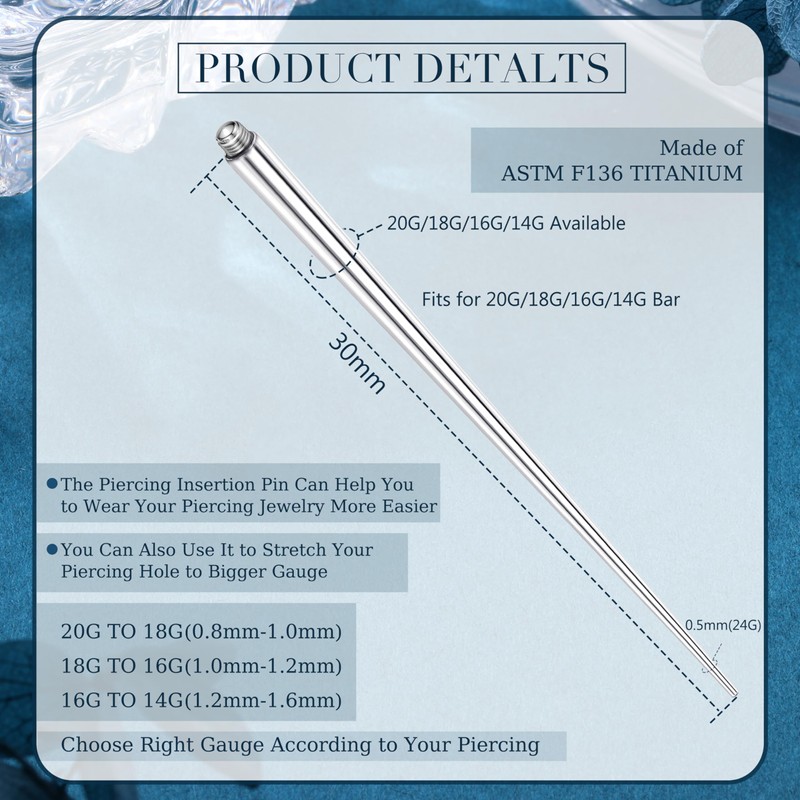 Chriscoco 14G/16G/18G Piercing Taper ASTM F136 Titanium External Piercing Insertion