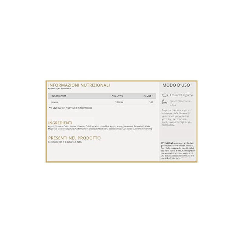 Solgar OLIGO SEL PLUS – Seleniometionina, 100 mcg, 100 tavolette