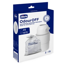Chicco Odour Off Pouches, Toilet Eater Bags, Telescopic Bin Liners, Three Layer Sturdy Material, Retains Odours, 45 Bags, 15 x 3
