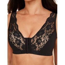 Eden House Ladies Cotton Lace Front Fastening Magic Bra Black 22