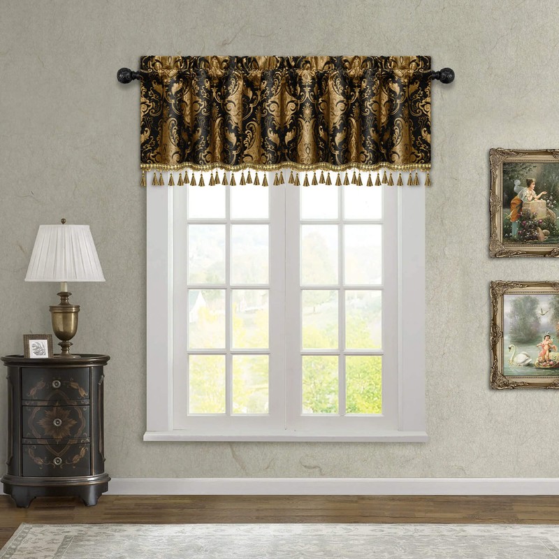 TOPLUXE Curtain Valance for Windows 137x46cm, Damask Valance with Tassels,