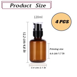 4 Pcs Amber Boston Round Bottle with Black Treatment Pump,120ml 4oz Amber Plastic Travel Bottles,Brown Essential Oil Container with Pump,Amber Lotion Bottle Reusable Lotion Container
