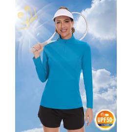 TACVASEN Women's Rash Guard Long Sleeve Shirts Hiking Shirts Workout Tops for Women UV Protection Shirts Blue-Green, L
