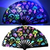 SAYHAHA Large Folding Hand Rave Fan,Clack Handheld with Fan bag,for