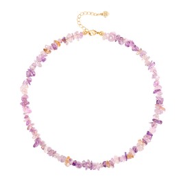 Aobei Pearl Natural Ametrine Beads Necklace Boho Irregular Gravel Gemstone Choker for Women 18K Gold Plated Adjustable Layering Jewelry 15”