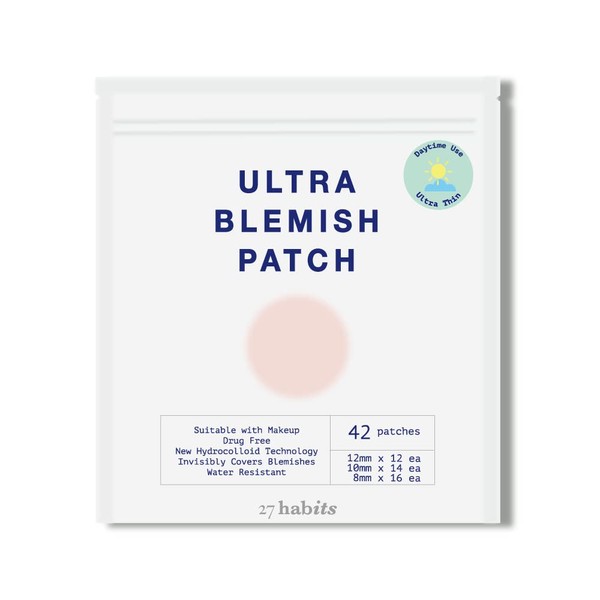 27 habits ULTRA BLEMISH PATCH DAYTIME USE (42 patches) - Melt Down Sebum and Blackheads with Hydrocolloid, Protects and Covers Blemish, Made with Eco-Friendly Packaging, and Cruelty Free