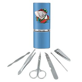 White Elephant In Present Gift Box Holiday Christmas Stainless Steel Manicure Pedicure Grooming Beauty Care Travel Kit