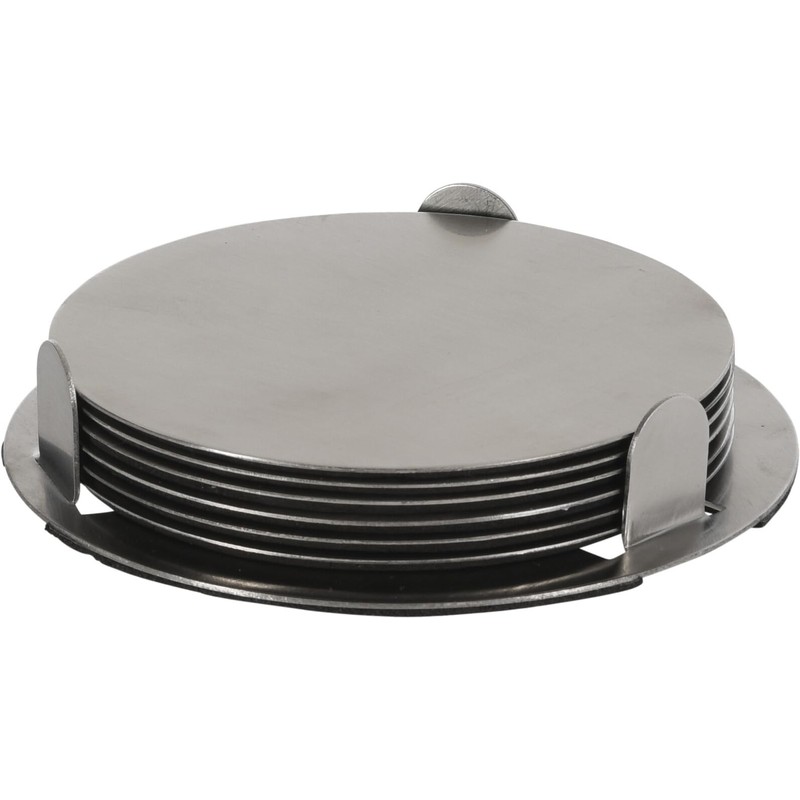 Coasters Set of 6 With Holder Silver Stainless Steel Cup
