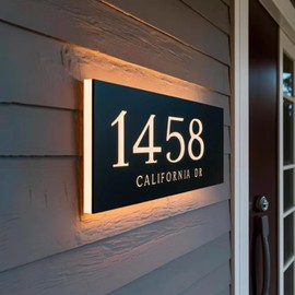 Custom Solar Backlit House Address Sign for Outside, Modern Waterproof RGB Backlighting Address Numbers and Street Name House Door Sign,Customizable House Number Sign for Exterior