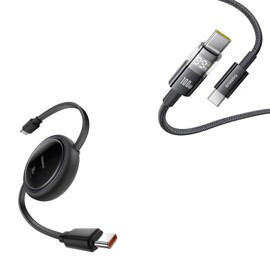 Baseus USB C Cable, 100W 5A Fast Charging USB C Charger Cable with LED Display USB C Cable, Mini 100W Retractable USB C to USB C 5A Fast Charging Cable