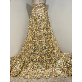 wowfabric4less123 YELLOW iridescent Sequins Embroidered Lace Fabric 50” Width Sold By The Yard