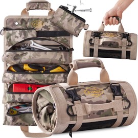 The Ryker Roll Up Tool Bag Organizer Gifts for Dad. Heavy Duty Motorcycle Tool Roll Bag Organizer. Portable Rollup Toolbag w/Detachable Pouches - Tools Bags Mens gifts for him/Mechanic - Camouflage