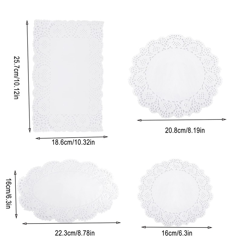 150PCS Lace Paper Doilies Wedding Assorted Paper Doilies White Rectangular