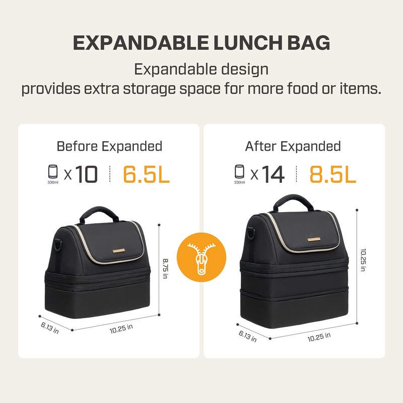 Everfun Womens Lunch Box Two Compartments Insulated Lunch Tote Bag