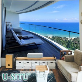 U-SITU Tapestry Temporary Window Outdoor Scenery Blue Sea Beach Fireworks Mt. Fuji Cherry Blossoms in Full Bloom Autumn Leaves Flower Field Forest Veranda Natural Landscape Stylish Multifunctional