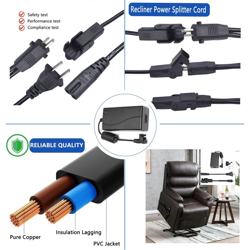 Universal Power Cord for Recliner Chair - 2-Pin Power Adapter