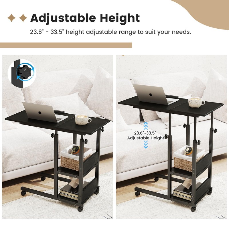 Hadulcet Adjustable C Table with Charging Station, Tiltable Desk C