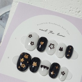 Mono gold drawing  Handmade nail tip - Coffin / 모노 골드 드로잉  수제네일팁 - 코핀
