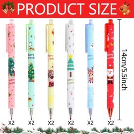 Christmas Ballpoint Pens, Pack of 12 Retractable Ballpoint Pens, Christmas Gel Pens, Cute Rollerball Pen for Christmas, Party, Gift, Office, School Supplies