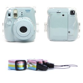 iDock Cristal Claro Estuche,Funda para cámara instantánea correa hombro,Correa Desmontable de Arco Iris (mini9)