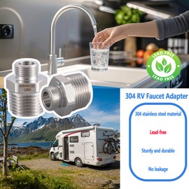 304 RV Faucet Adapter（Lead-Free）, 1/2 to 3/8 reducer faucet adapter - Stainless Steel 3/8 Compression Fittings, Water Supply Fitting for RV Kitchen Piping, (Set of 2)
