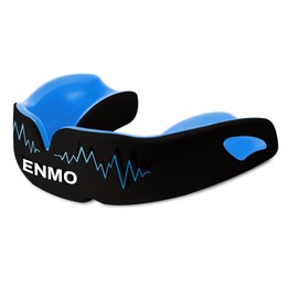 Enmo Maxilla Pro Mouthguard, with Case, Adults and Kids 10 Years and Above, Triple Layer, Gel Channel, Breathing Channel Tech, Boil and Bite, Anti Microbial, Contact Sports, Radio Black/Blue