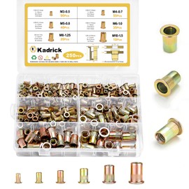 Kadrick Rivet Nut Kit, 250pcs Metric Rivet Nut Assortment Kit Galvanized Carbon Steel Flat Head Threaded Insert Nuts, Sizes M3 M4 M5 M6 M8 M10