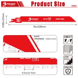 PAYA TOOLS 9-Inch Masonry Reciprocating Saw Blade, 2TPI Carbide Blades for Cutting Aerated Concrete and Hollow Brick (3-Pack)