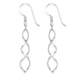 Heather Needham Sterling Silver Dangly Earrings - Double twist Plain Drop Earrings - SIZE: 28mm. Gift Boxed. 6197