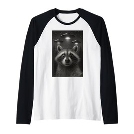 Raccoon Selfie with Alien UFO Funny Gifts for Men Women Kids Raglan Baseball Tee