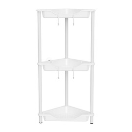 Orimade Rustproof 3 Tier Floor Standing Corner Shower Caddy Organizer, Plastic Metal Splicing Floor Corner Shelf Rack Stands for Bathroom, White
