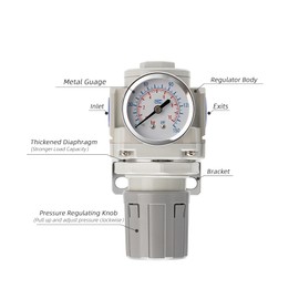 LNCHKA Industrial Air Pressure Regulator 3/8" NPT, 0-150 PSI Adjustable,Construction for Compressed Air Systems, Tools & Pneumatic Applications