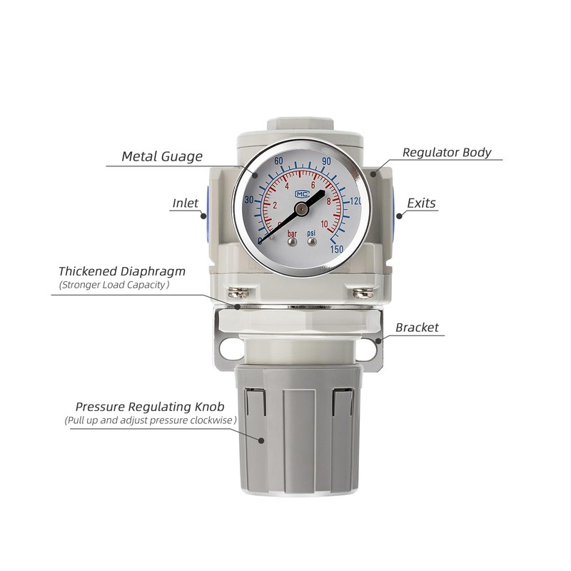 LNCHKA Industrial Air Pressure Regulator 3/8" NPT, 0-150 PSI Adjustable,Construction