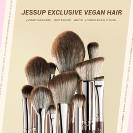 Jessup Brochas de Maquillaje Marrón 15Pzs Set Brochas Maquillaje Profesional Pincele para Base en Polvo,Corrector,Cejas,Sombra de Ojos, Contorno,Delineador de Ojos,Pinceles Mezclar,T498