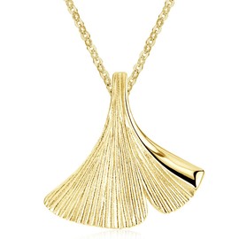 MATERIA by Matthias Wagner Women's Necklace Pendant Gold Gingko Leaf 925 Silver Gold-Plated with Chain, Yellow Gold