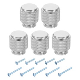 sourcing map 5Pcs Round Cabinet Knobs, 1" Dia x 1.1" Height Drawer Knob Handle Pulls for Kitchen Cabinets Bedroom Dresser Wardrobe, Silver