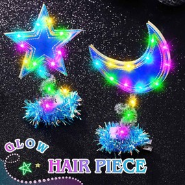 GRAEEN Light Up Star Moon Hair Clips Glow Hair Accessories for Women