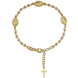 Vinani Bracelet Rosary Shiny Gold-Plated Mother of God Cross Bracelet 925 Sterling Silver Extendible 2BKG, Sterling Silver