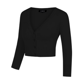 MINTLIMIT Women's Bolero Short Cardigan V-Neck 3/4 Sleeves Festive Cardigan with Button Bolero Shrug, black