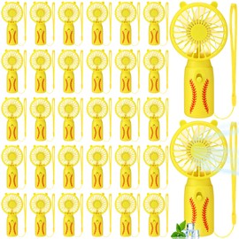 Glooglitter 30 Pcs Mini Portable Fan Handheld Battery Operated Portable Small Personal Fans with Lanyard Team Favors for Summer Travel Beach Indoor Outdoor Cooling Gift (Yellow Softball)