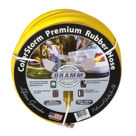 Dramm ColorStorm Premium Rubber Garden Hose, No Kink, Leak Proof Water Hose, Male Female Fittings, Made in USA, Hot & Cold Resistant, 518 Burst PSI, Yellow, 5/8"x50'