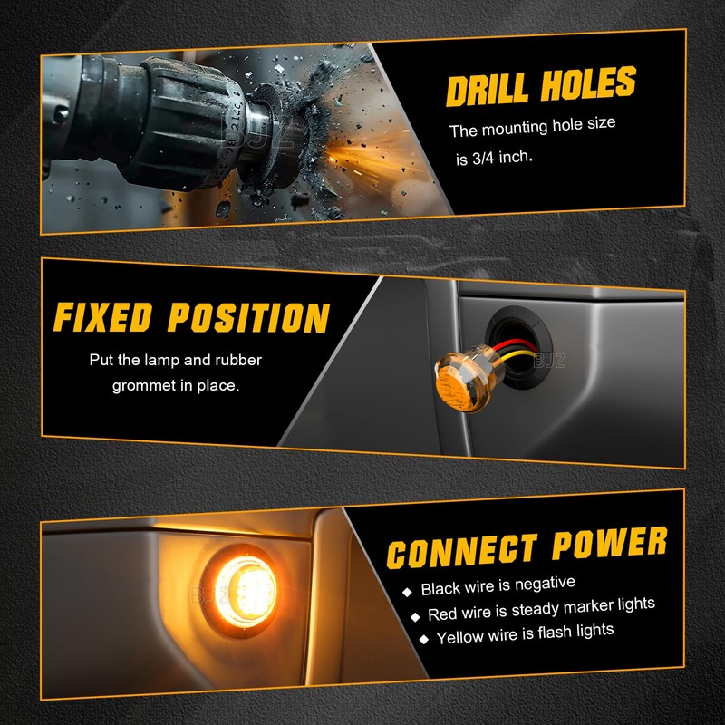 BJZ 3/4" Strobe+Marker Lights Dual Function Amber Trailer LED Side